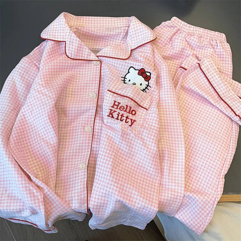 Hello Kitty Kuromi Anime Kawaii Cartoon Loose Sleepwear Pajamas Sets
