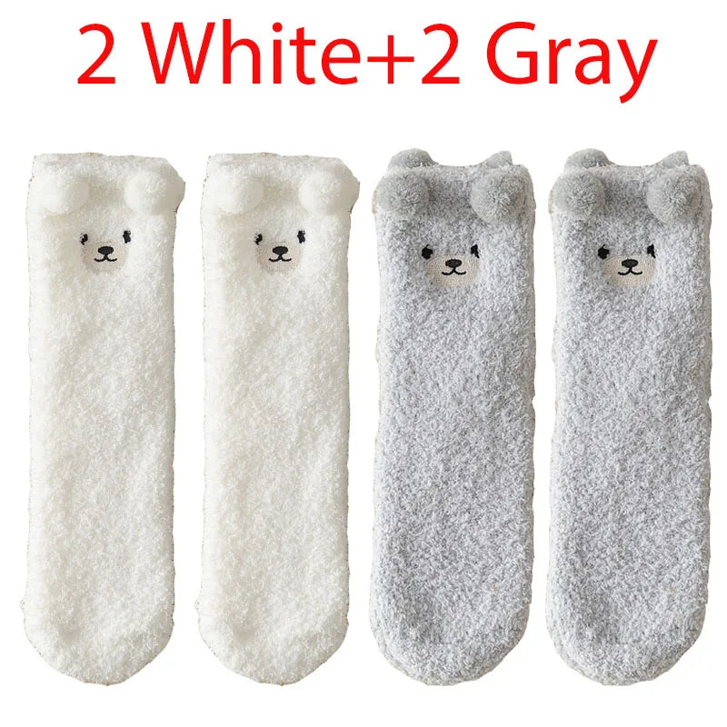 Kawaii 3D Bear Cute Animal Thick Fleece Fuzzy Socks