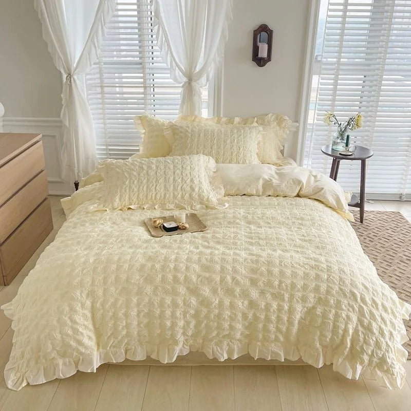 Solid Color Ruffles Lace  Kawaii Soft Sheet Duvet, Pillow & Quilt Cover