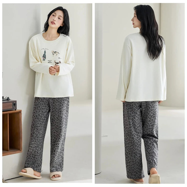 Cute Illustration Cartoon 100% Cotton Pajama Sets