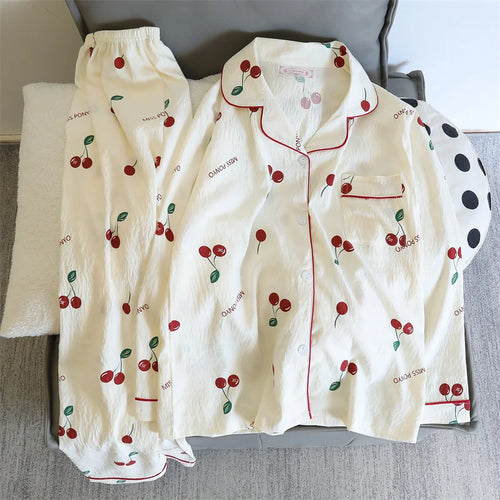 Cute Print Women's Pajamas Set Long Sleeve Tops and Pants Loungewear