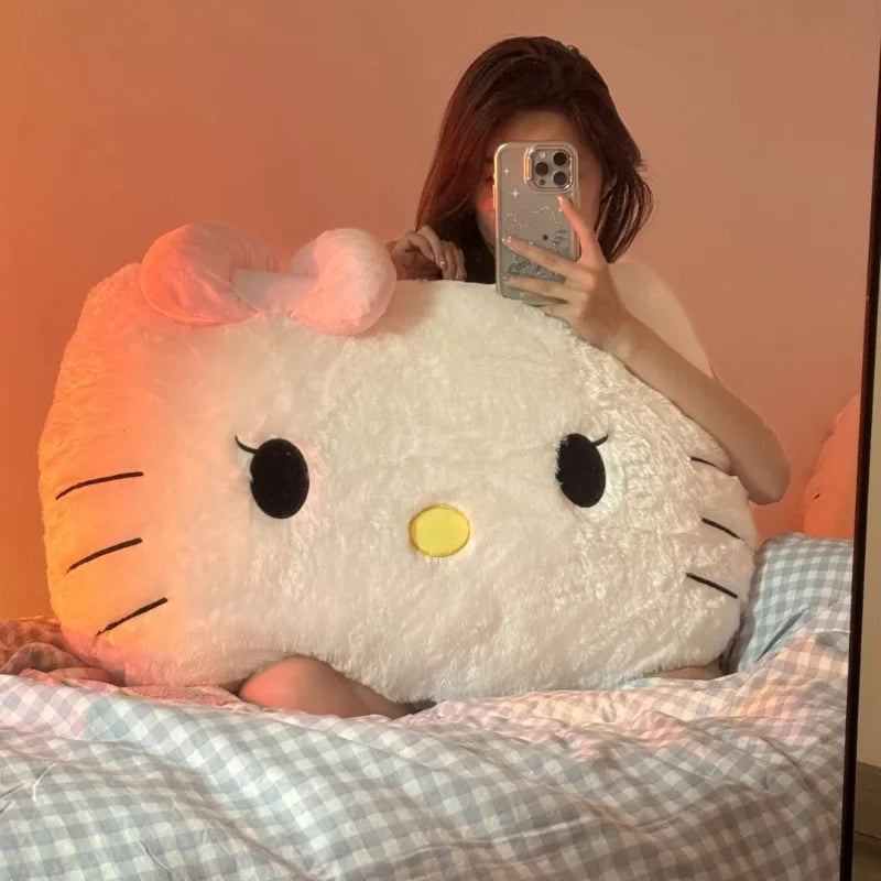 Fluffy Big Size White Pink Back Hello Kitty Stuffed Cuddly Plushies