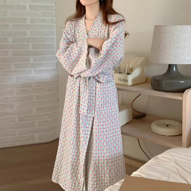 Love Plaid Loose Long-sleeve Kimono V-neck Lace Sexy Robe