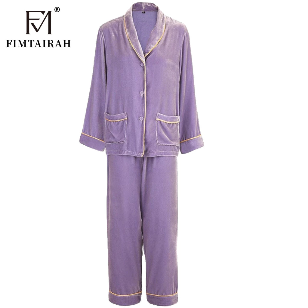 Purple Silk 100% Velvet Two-piece Set