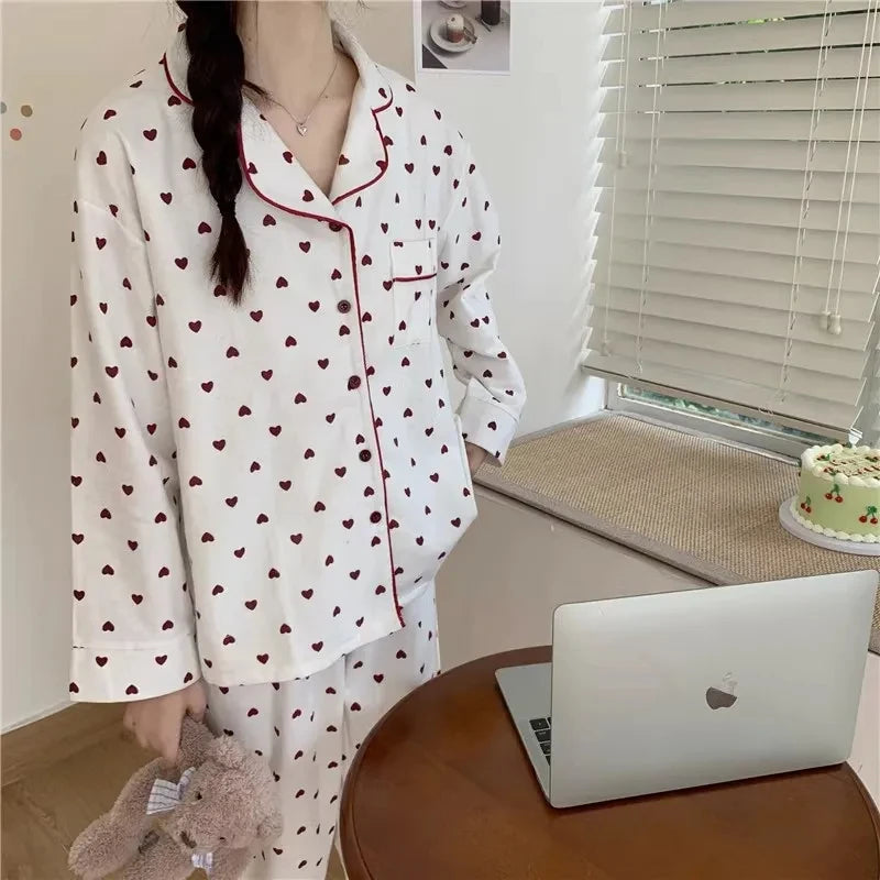 Peach Heart Long Sleeves Silk Pajamas