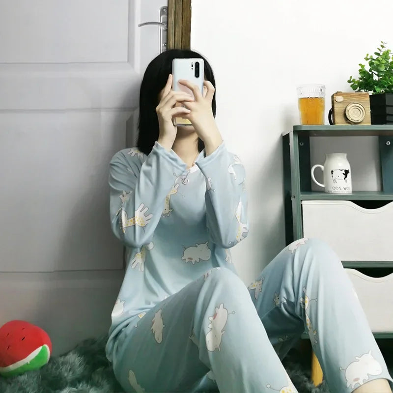 Ladies Variety of Styles Long-sleeved Long Pants Comfortable Pajamas