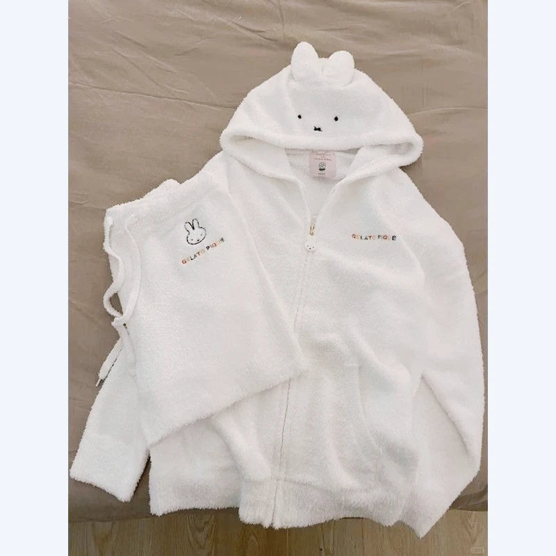 Kawaii Miffy Plush Pajama Cloud-Soft Fleece Short Loungewear