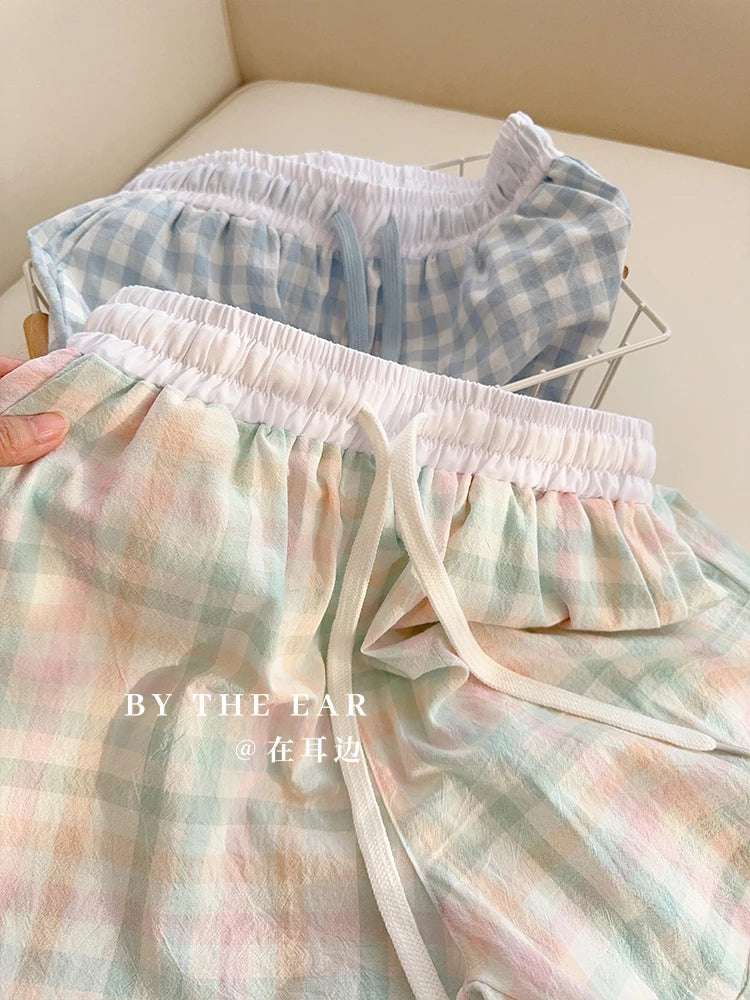 Cotton Flannel Wide Leg Leisure Pants Elastic Waist