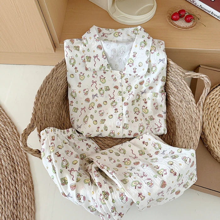 Sweet Print Women's Lapel Neck Pajamas Set