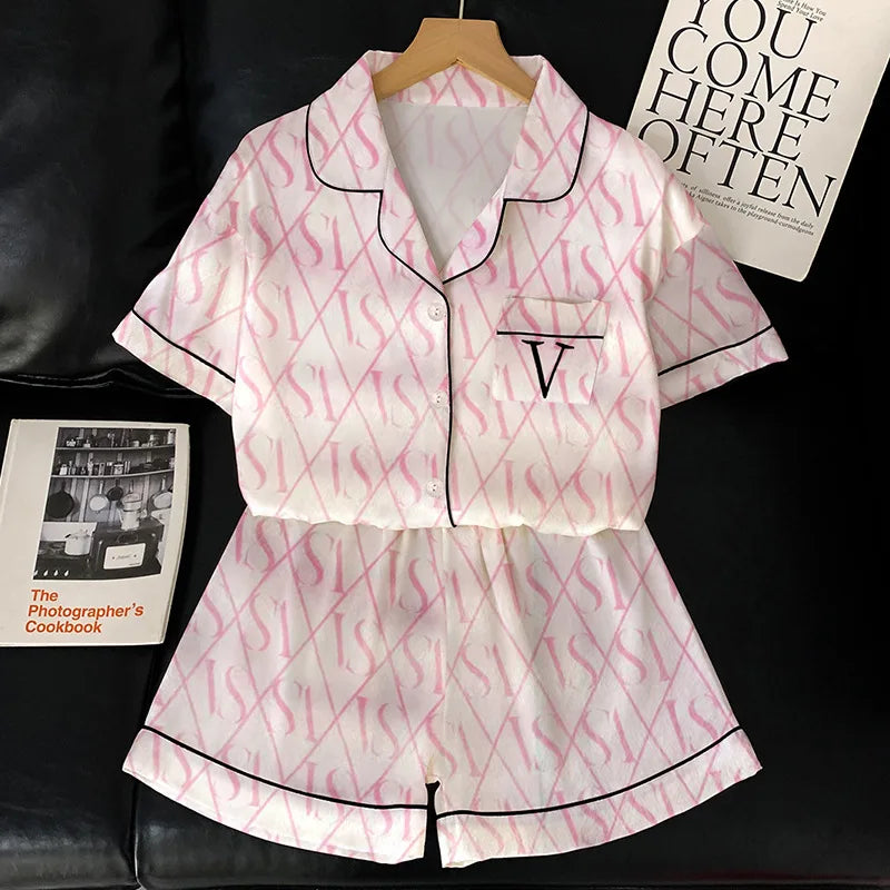 VS Short-Sleeved Shorts Pajamas Silk Pajamas Two-Piece Set