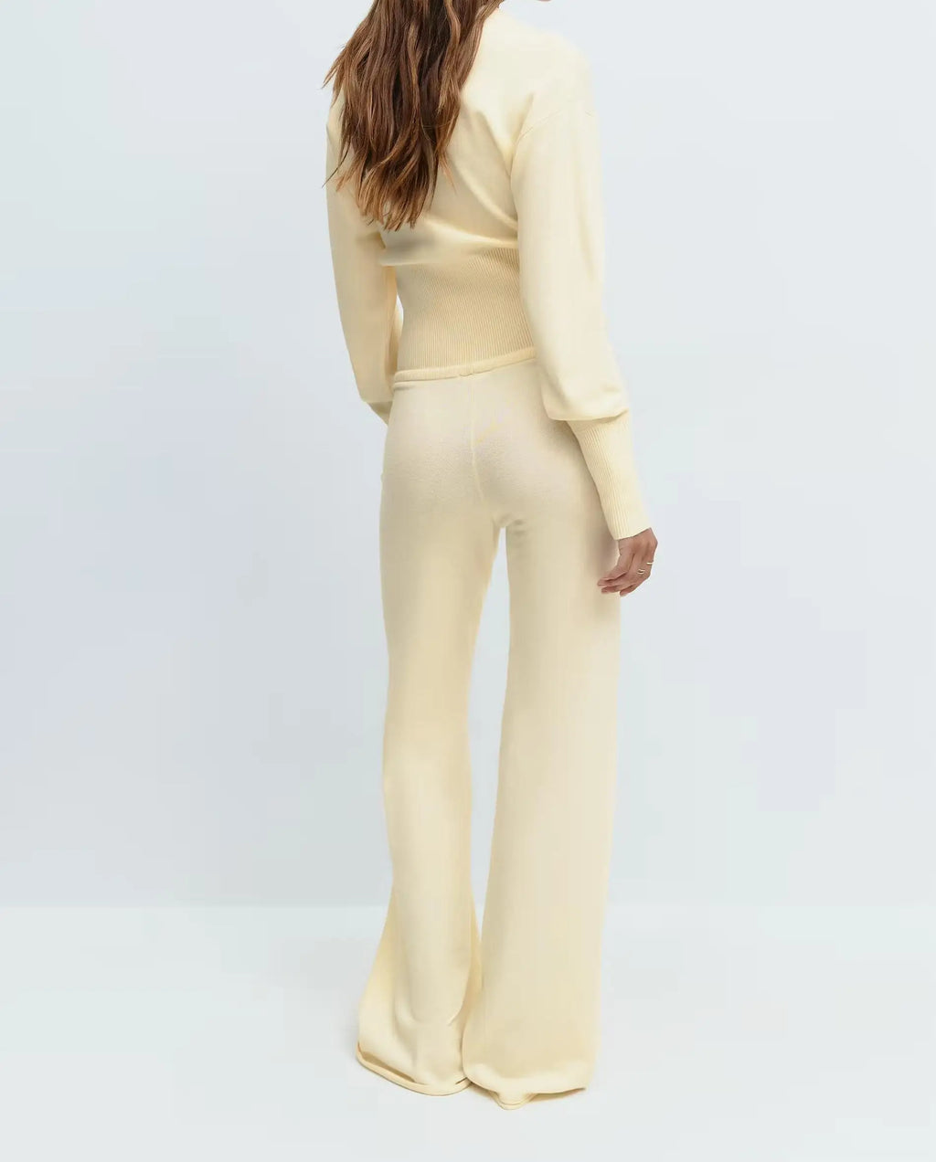 Knit Sweater Zipper Loose Knitted Wide-Leg Pants Two-Piece Set