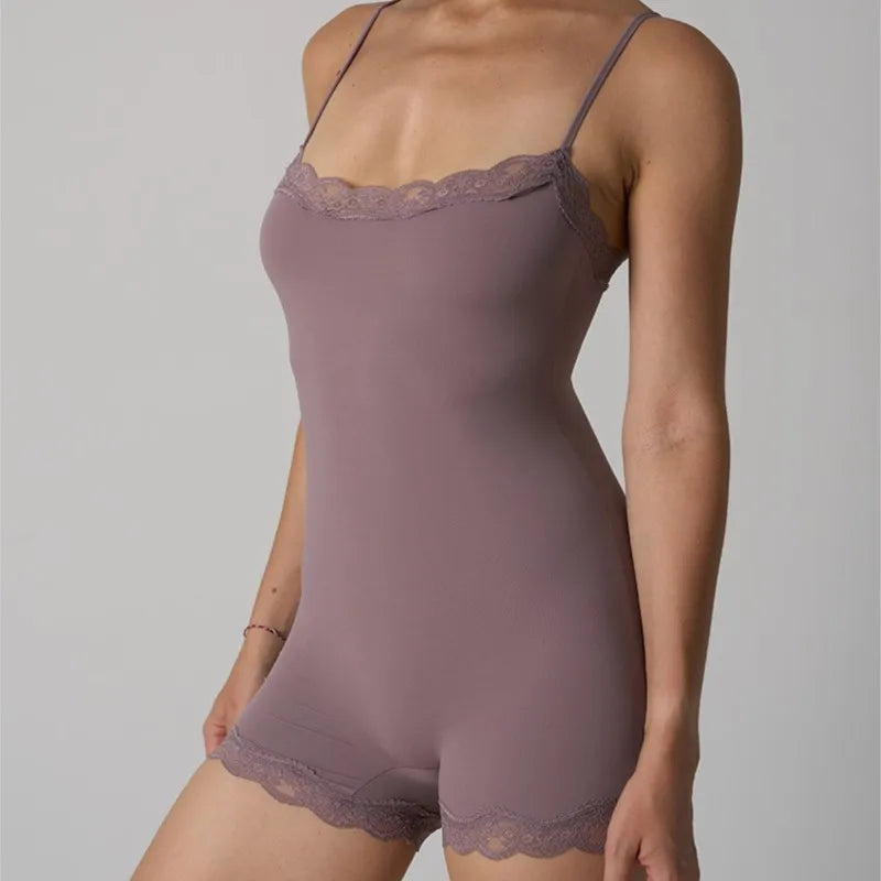 Sexy Lace Patchwork Camisole Square Neck Spaghetti Strap Onesie