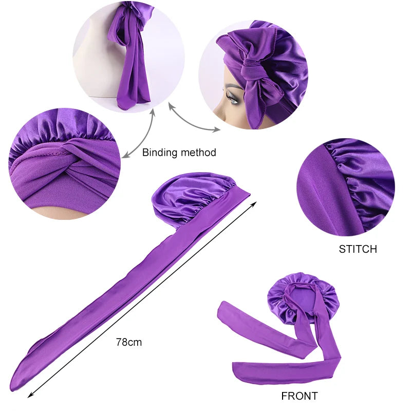 Wide Band Stretch Head Tie Silky Bonnet