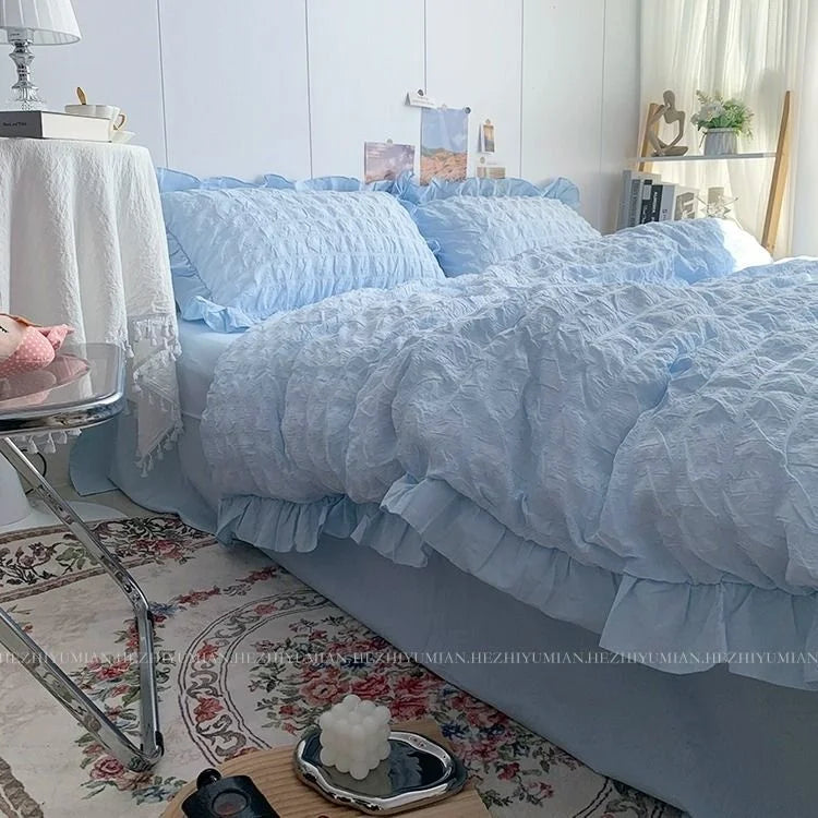 Solid Color Ruffles Lace  Kawaii Soft Sheet Duvet, Pillow & Quilt Cover