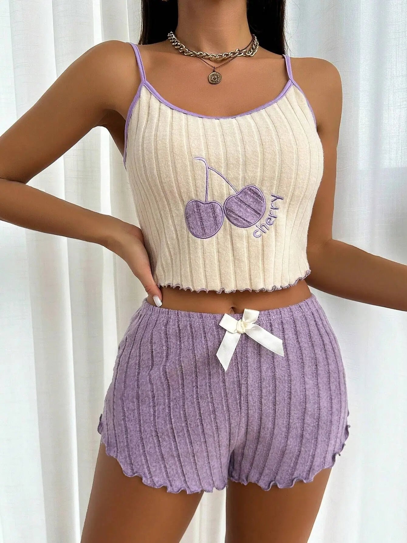 Simple Wool Halter Vest Shorts Set