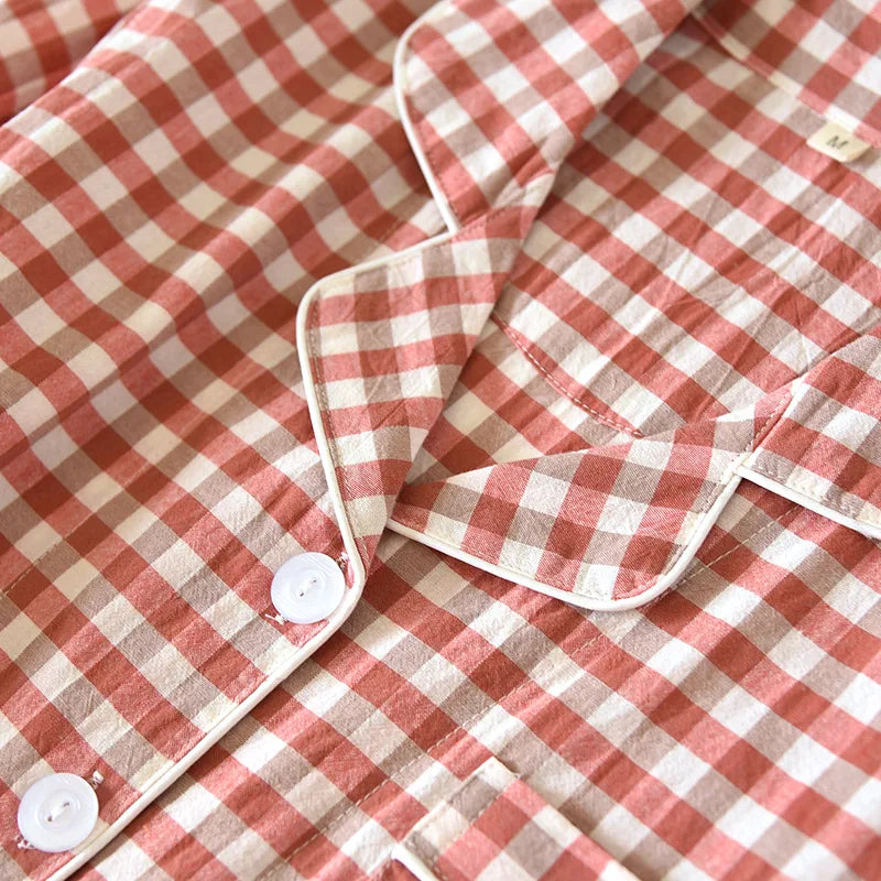 Cotton 100% Plaid Long Sleeve Two Piece Pajama Set