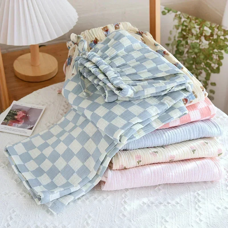 Pajamas Pants 100% Cotton Loose Casual Straight Trousers Sleep Pants