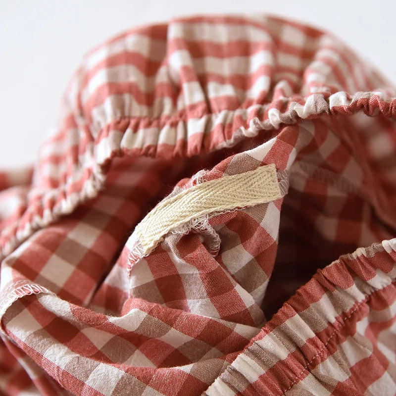 Cotton 100% Plaid Long Sleeve Two Piece Pajama Set