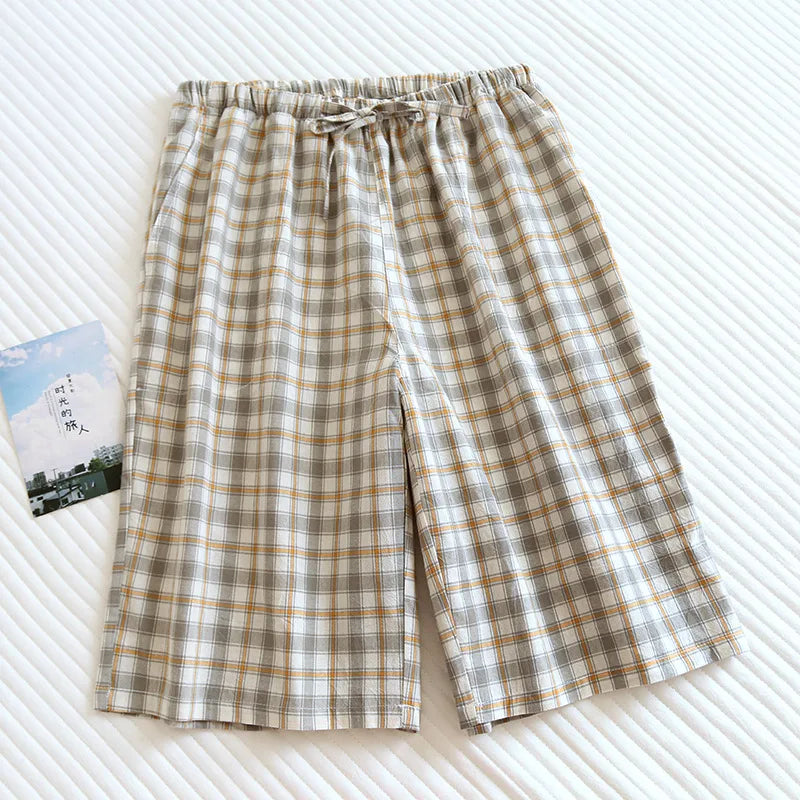 Lattice Style Pure Cotton Gauze Shorts with Simple Elastic Waist