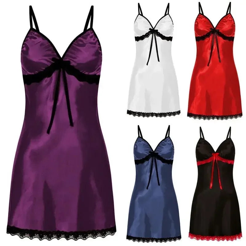 Sexy Silk Satin Nightwear Slip Dress Sleeveless