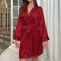 Women's Silk-like Satin Robe - V-Neck Loungewear Kimono for Home Spa & Relaxation