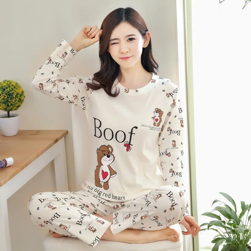 Two-piece Pajamas Set Cotton Round Neck Sleepwear