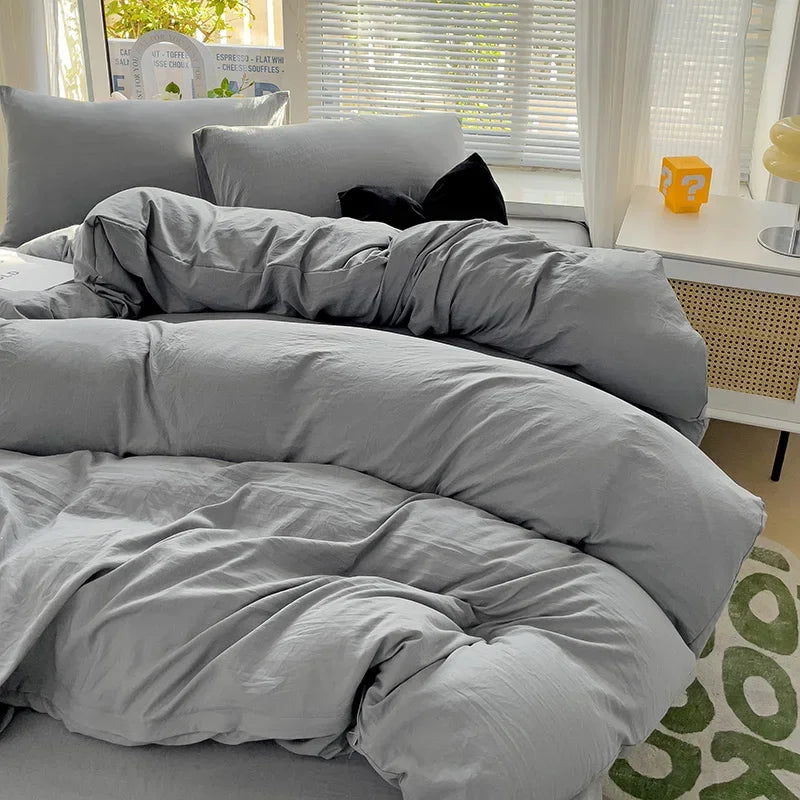 Linen Cotton Bedding Set 4pcs with Sheet Duvet Cover Pillowcases & Bedsheet