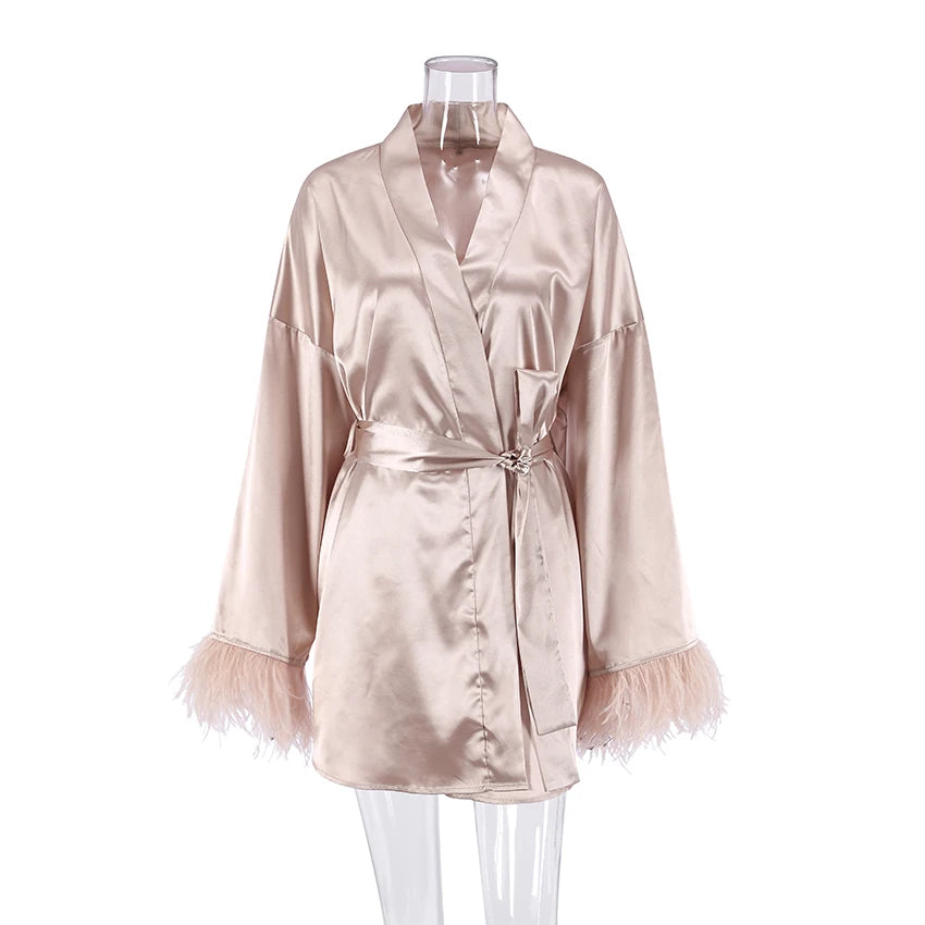 Satin Sexy Mini Long Sleeve Loose Dress