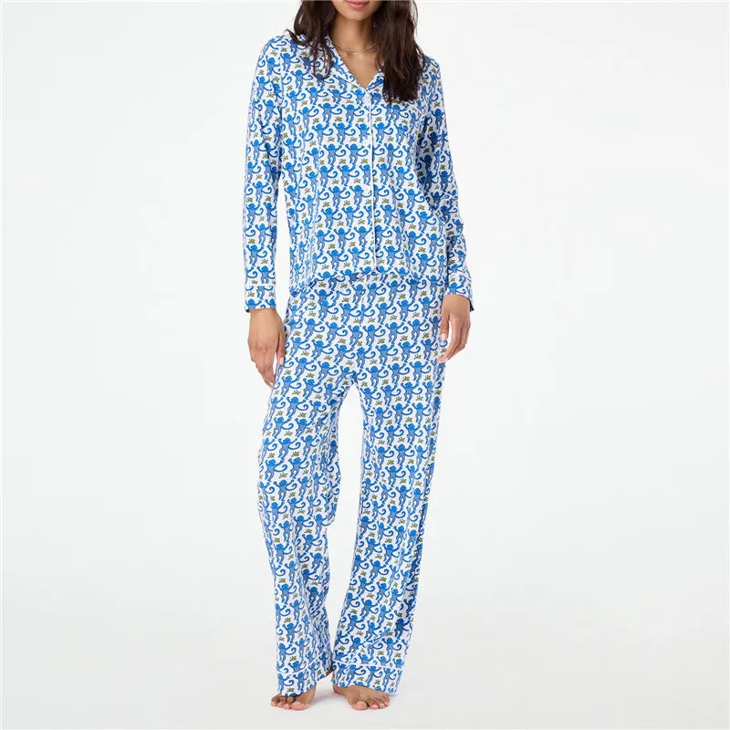 Playful Monkey Preppy Pajama Two-Piece Lounge Set
