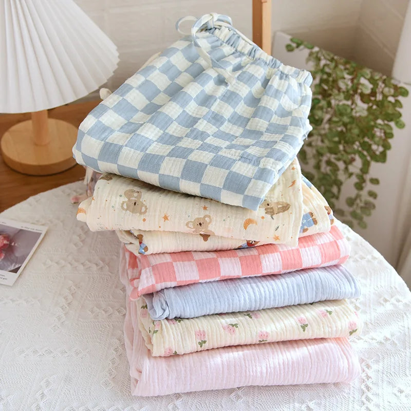 Pajamas Pants 100% Cotton Loose Casual Straight Trousers Sleep Pants