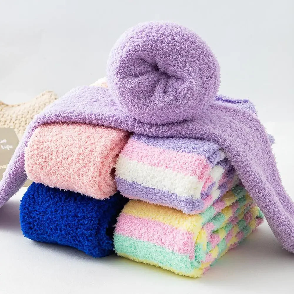 Fuzzy Fleece Over Knee Socks Plush Cozy Lined Terry Socks