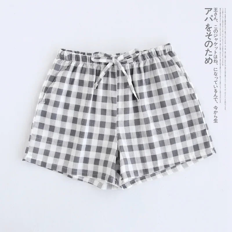 Lattice Style Pure Cotton Gauze Shorts with Simple Elastic Waist