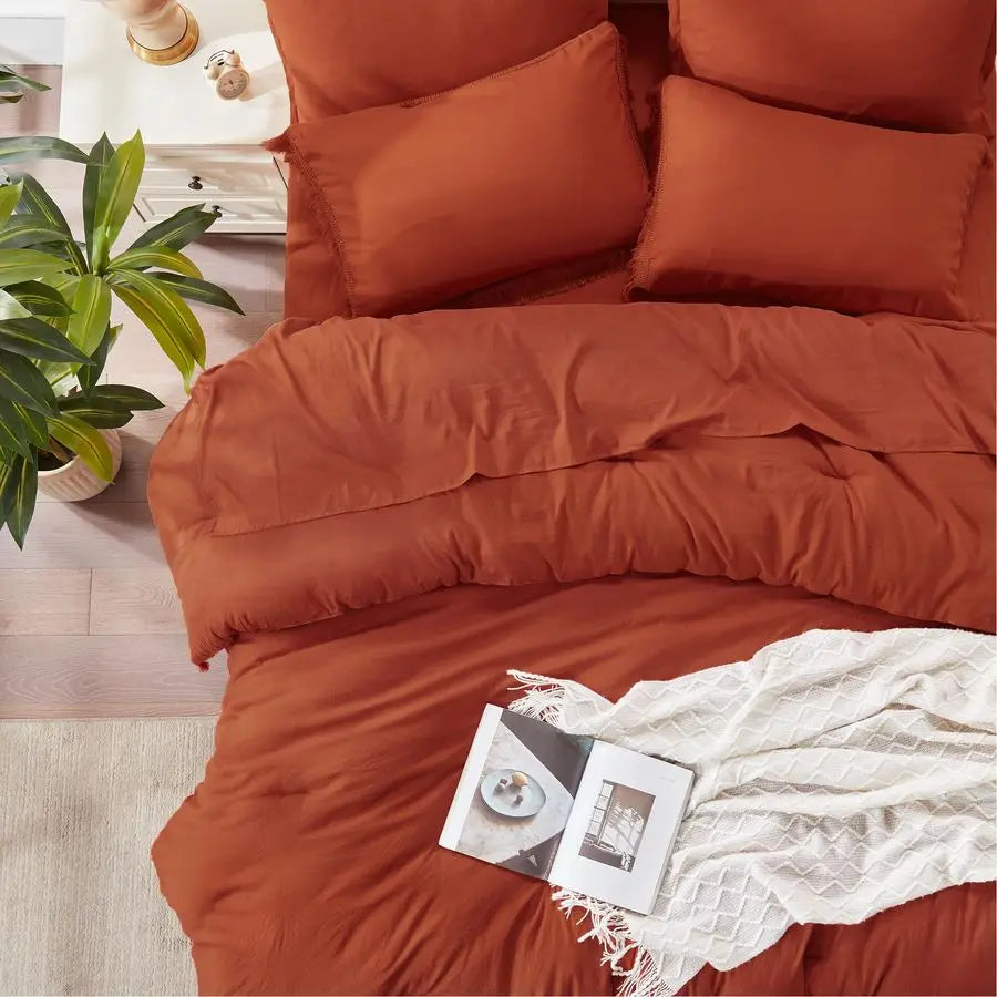 King Size Comforter Set with Sheets Burnt Orange 7 Pieces Bed in a Bag Boho Soft Lightweight Bedding Sets,l Terracotta Rust Tasse