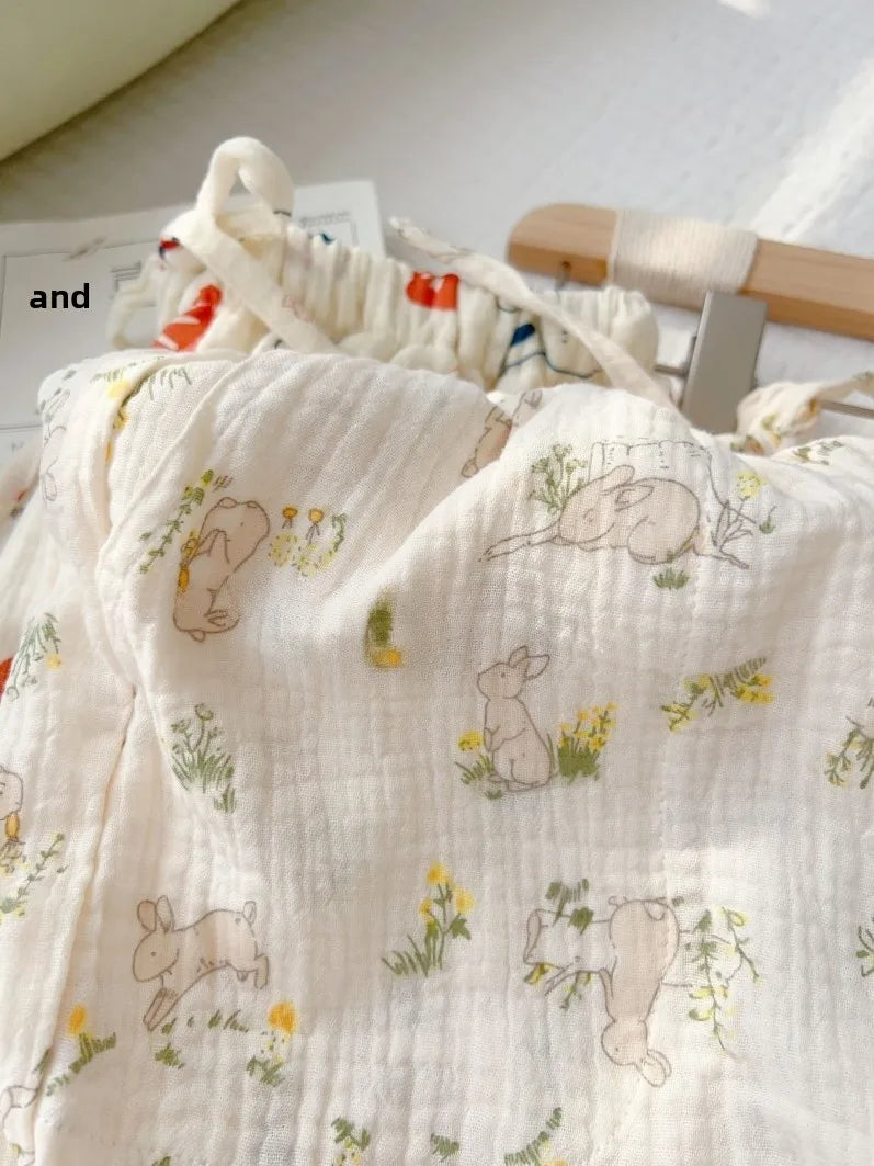 Thin Pure Cotton Bubble Cotton Gauze Sweet Loose High Waist Full Cotton Shorts