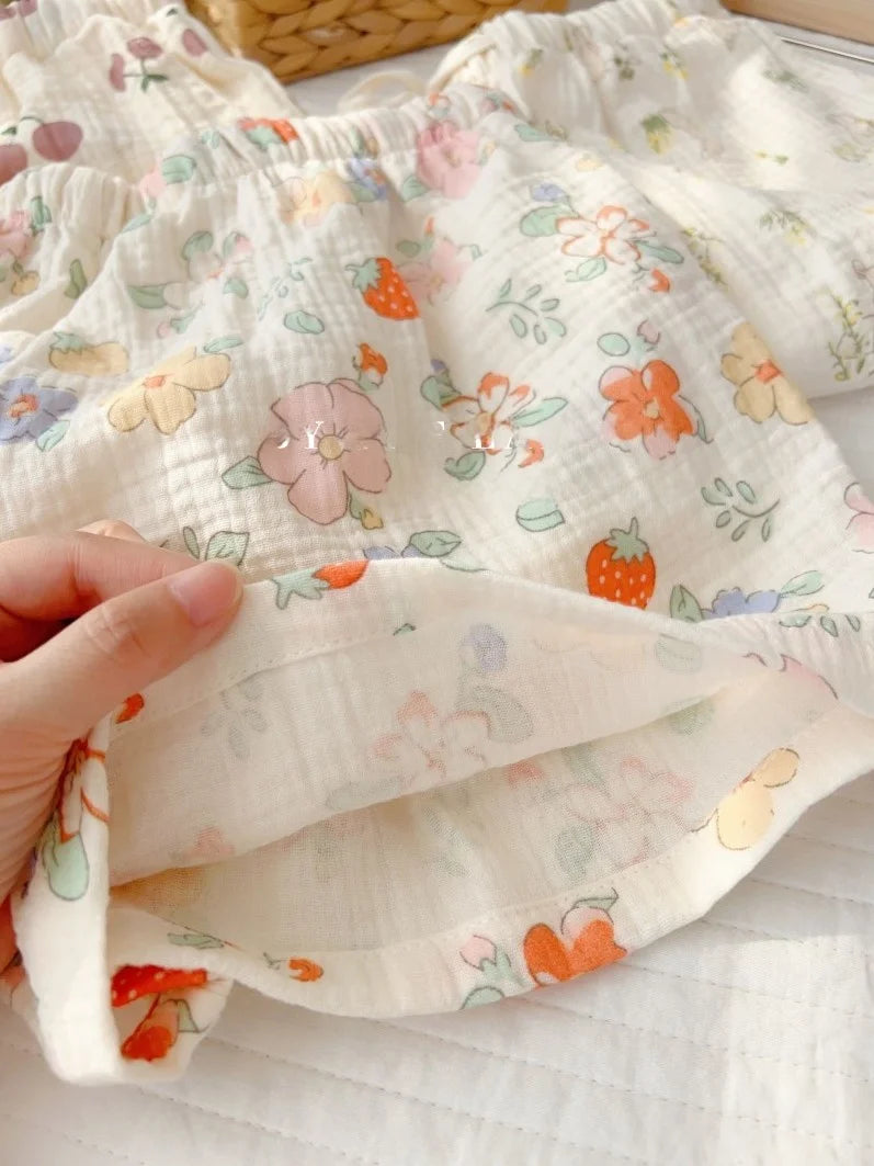 Thin Pure Cotton Bubble Cotton Gauze Sweet Loose High Waist Full Cotton Shorts