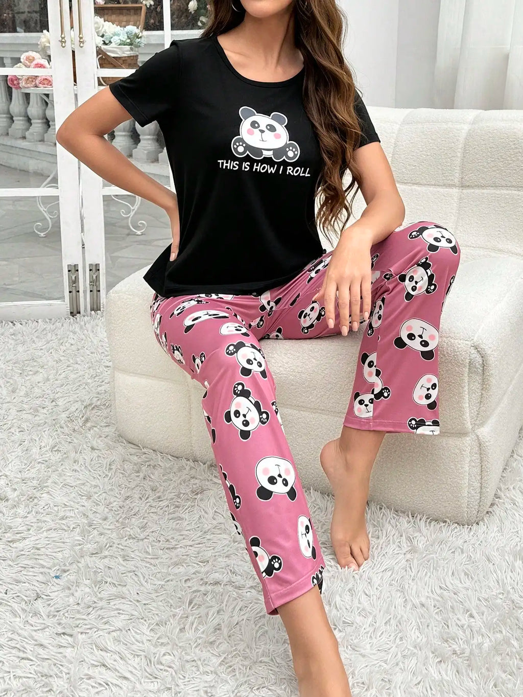 Two-piece Women's Animal Print Short-Sleeved Pants Set