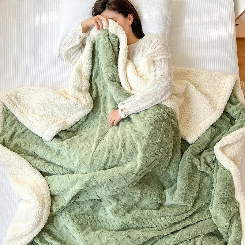 Soft Woolen Blanket for Bedding and Sofa Warm Lamb Velvet Flannel Cover Blanket