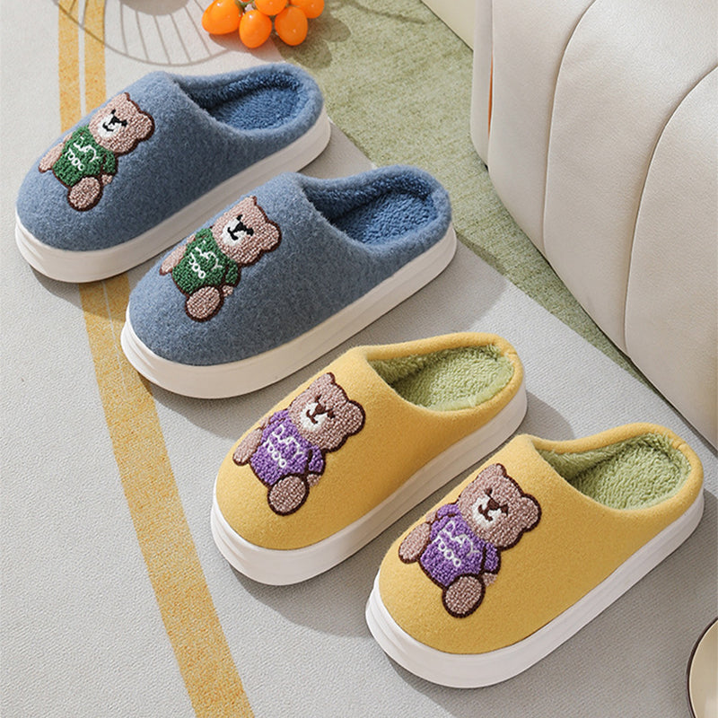 Lovely Cartoon Bear Woolen Slippers Thick-soled Non-slip