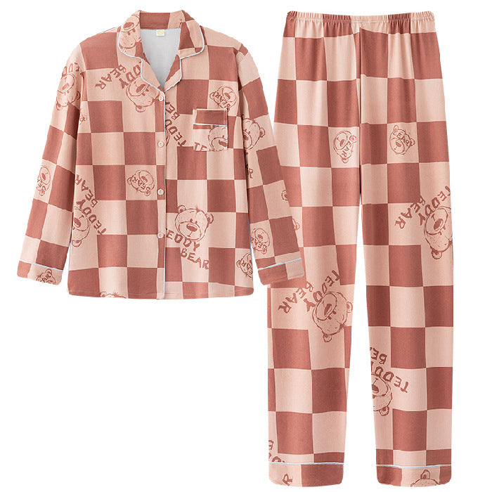 Women's Long Sleeve Trousers Cardigan Lapel Homewear Set