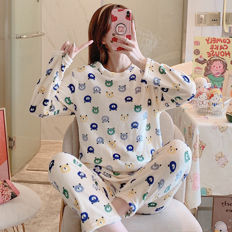 Flannel Long Sleeve Thicken Plus Fleece Homewear