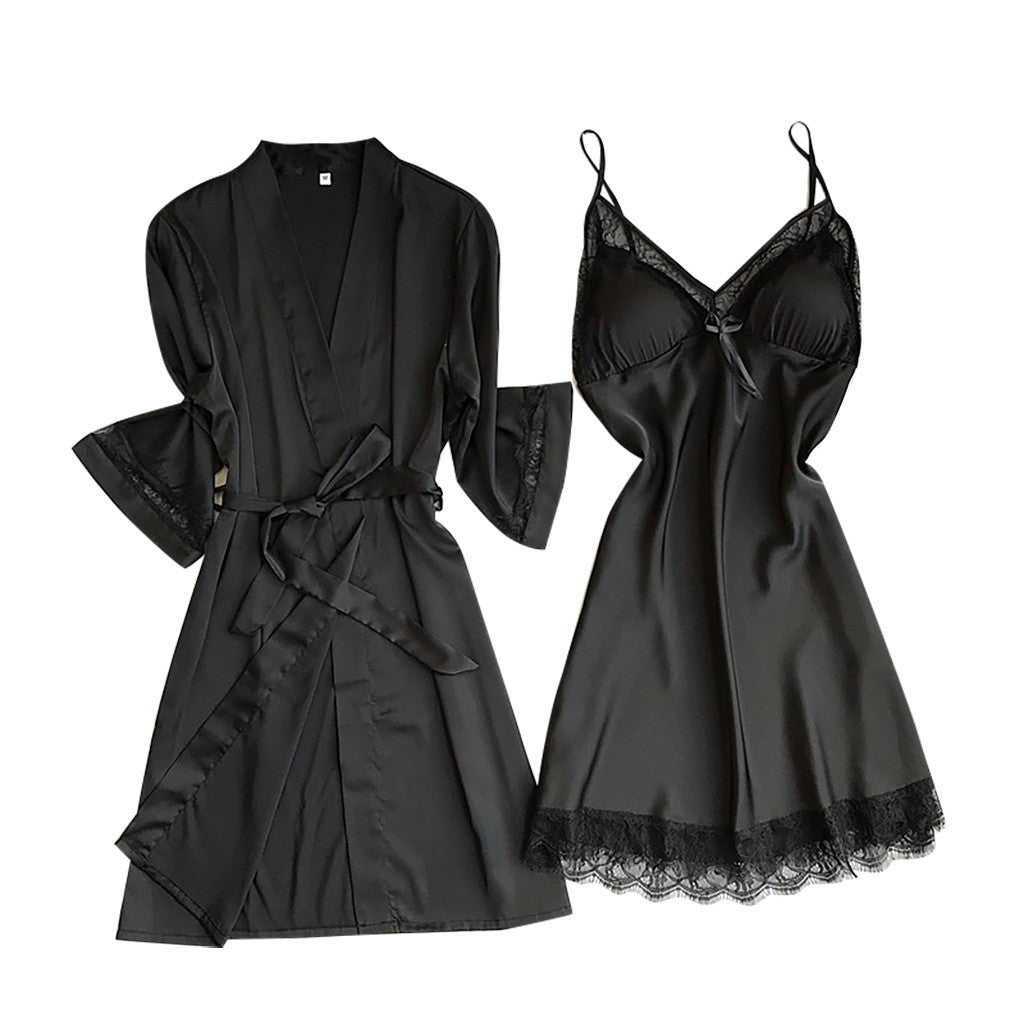 Sexy Ice Silk Comfortable Bathrobe Lace Dress