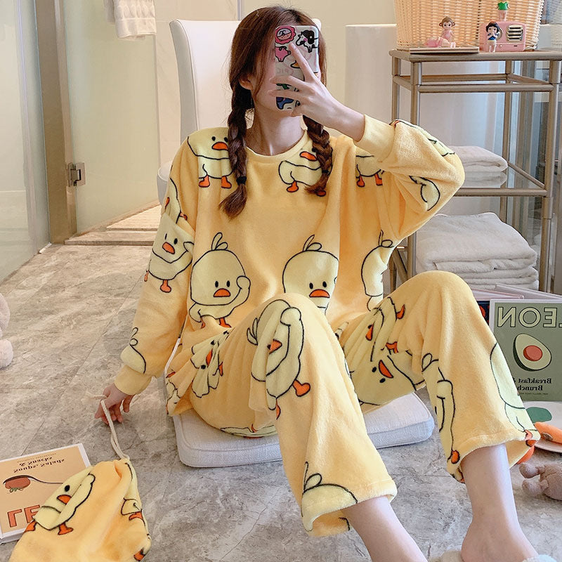 Flannel Long Sleeve Thicken Plus Fleece Homewear