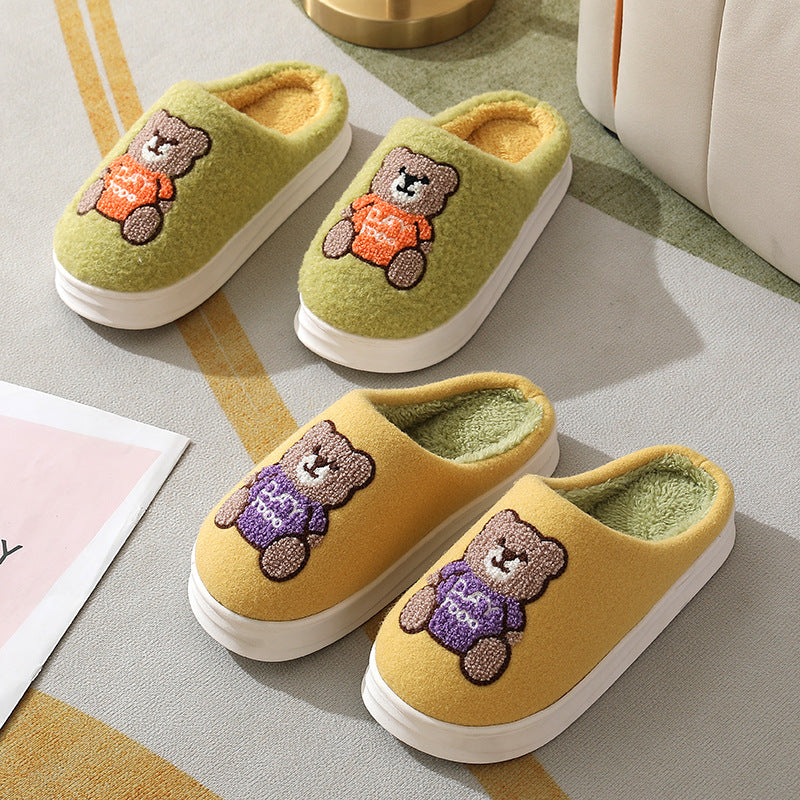 Lovely Cartoon Bear Woolen Slippers Thick-soled Non-slip