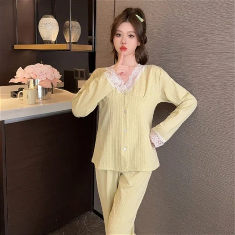 Solid Color Long-sleeve Suit Korean Style Sweet Cute Classic Style Homewear
