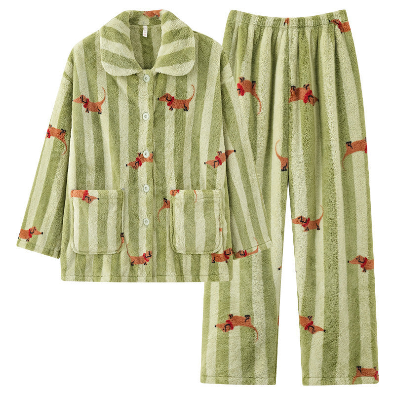 Coral Fleece Sausage Dog Cartoon Thermal Homewear Suit
