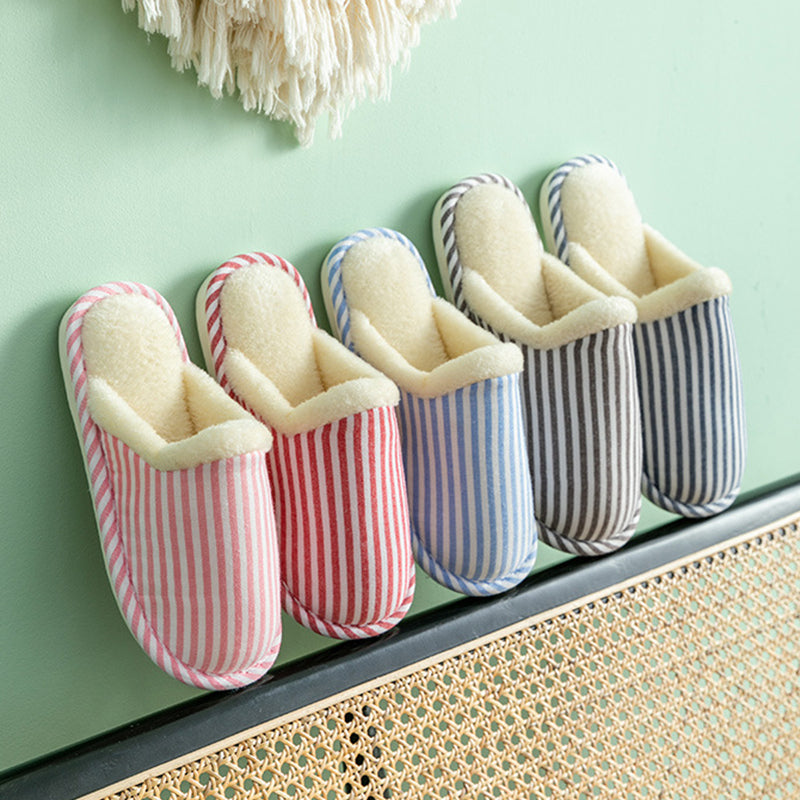 Fashion Striped Non-slip Thick Sole Plush House Shoes