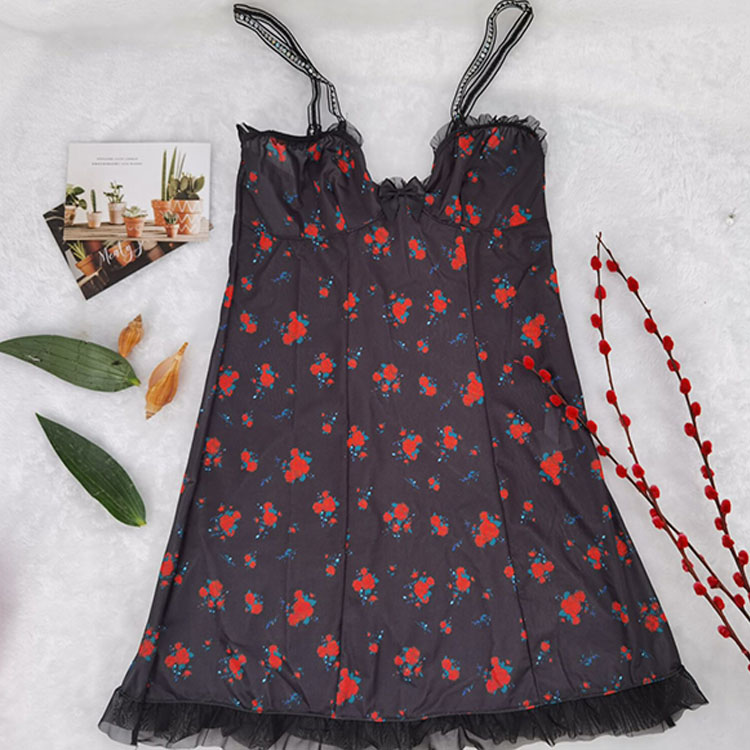 Black Rose Ladies Nightdress With Adjustable Sequin Straps