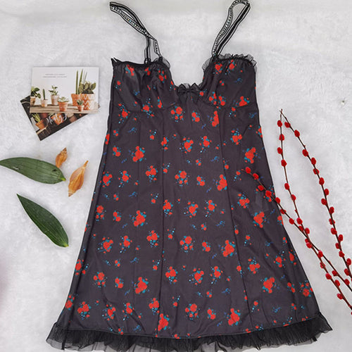 Black Rose Ladies Nightdress With Adjustable Sequin Straps