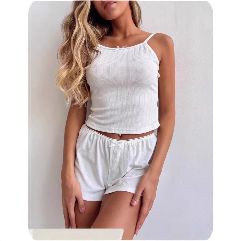 Jacquard Hollow-out Pajama Set Fitted Vest Shorts Sexy Two-piece