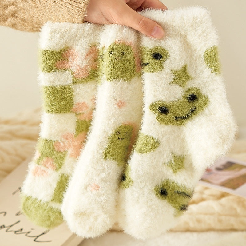 Mink Fur Socks Cartoon Animal Cute Warm Sleep